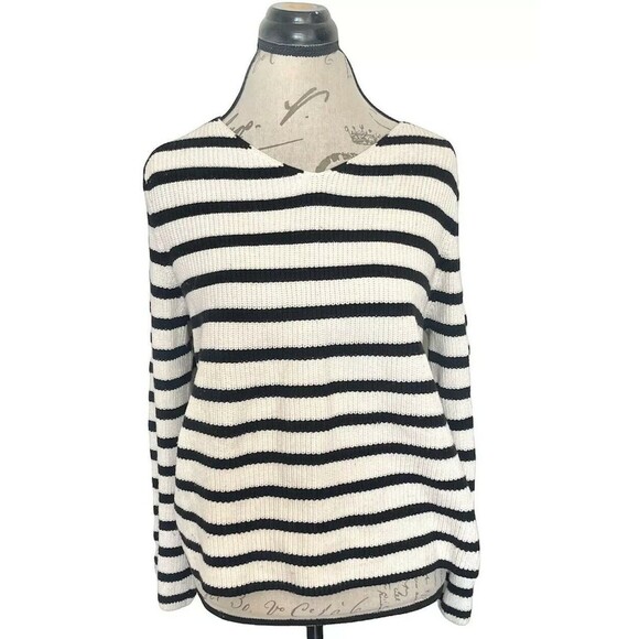 Loft Sweater Womens Size XL Chunky Knit Stripe Tie Back Minimalist Preppy Geek - Picture 4 of 12